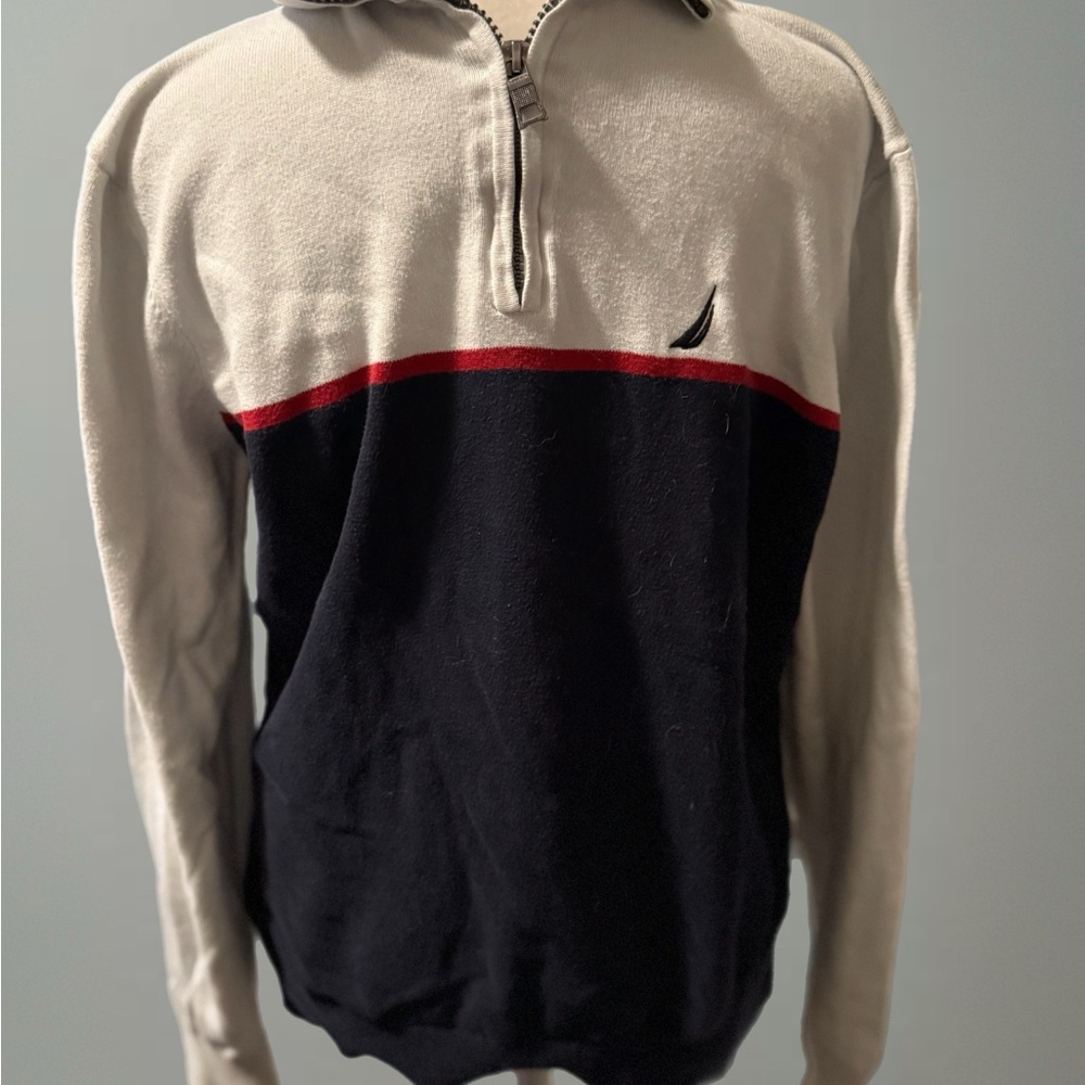 Nautica Men's Zip-Up Sweater in Black and Cream